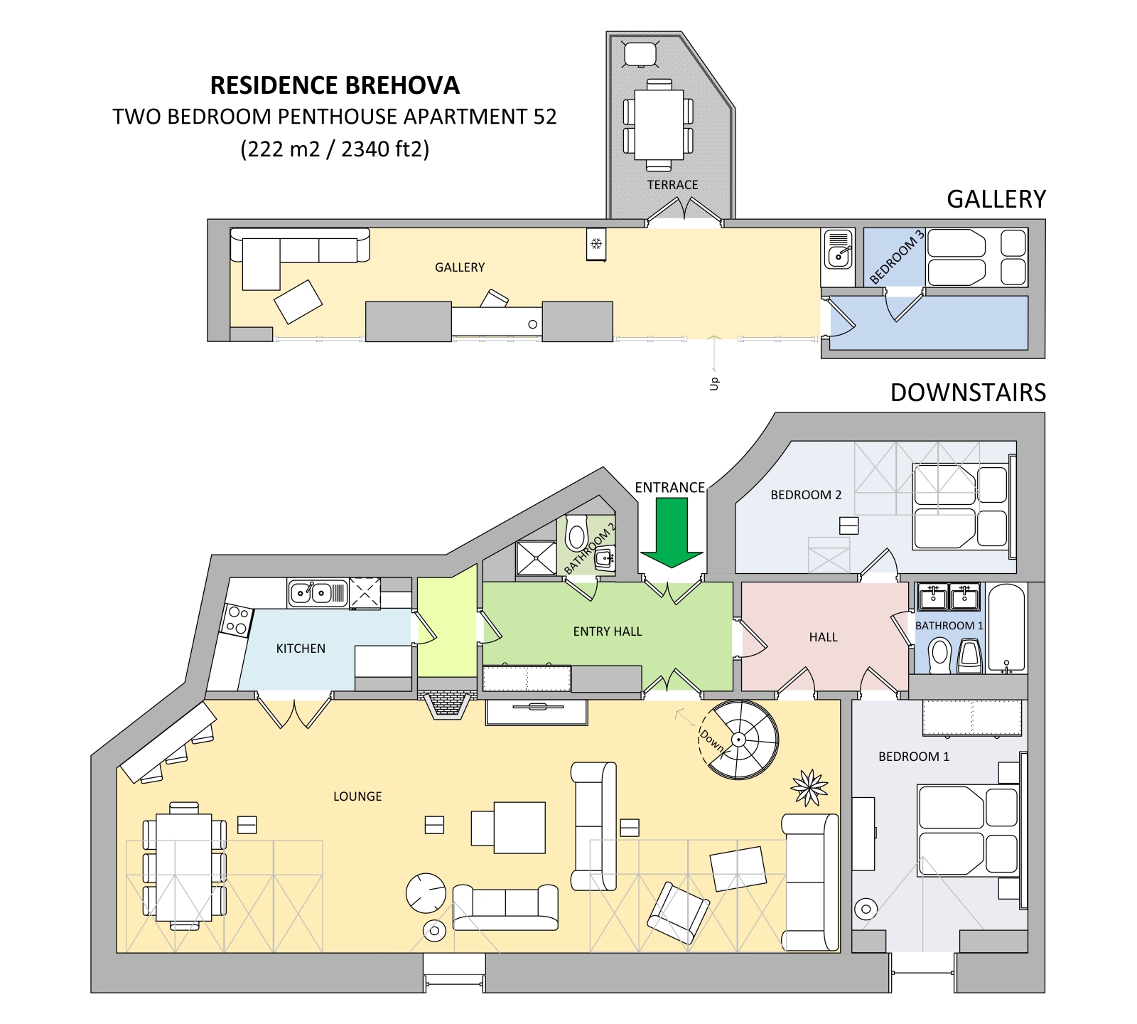 Floorplan of apartment 52 in Residence Brehova in Prague