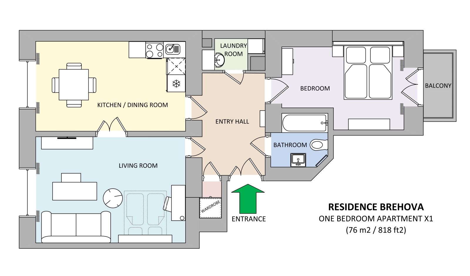 Floorplan of apartment x1 in Residence Brehova in Prague