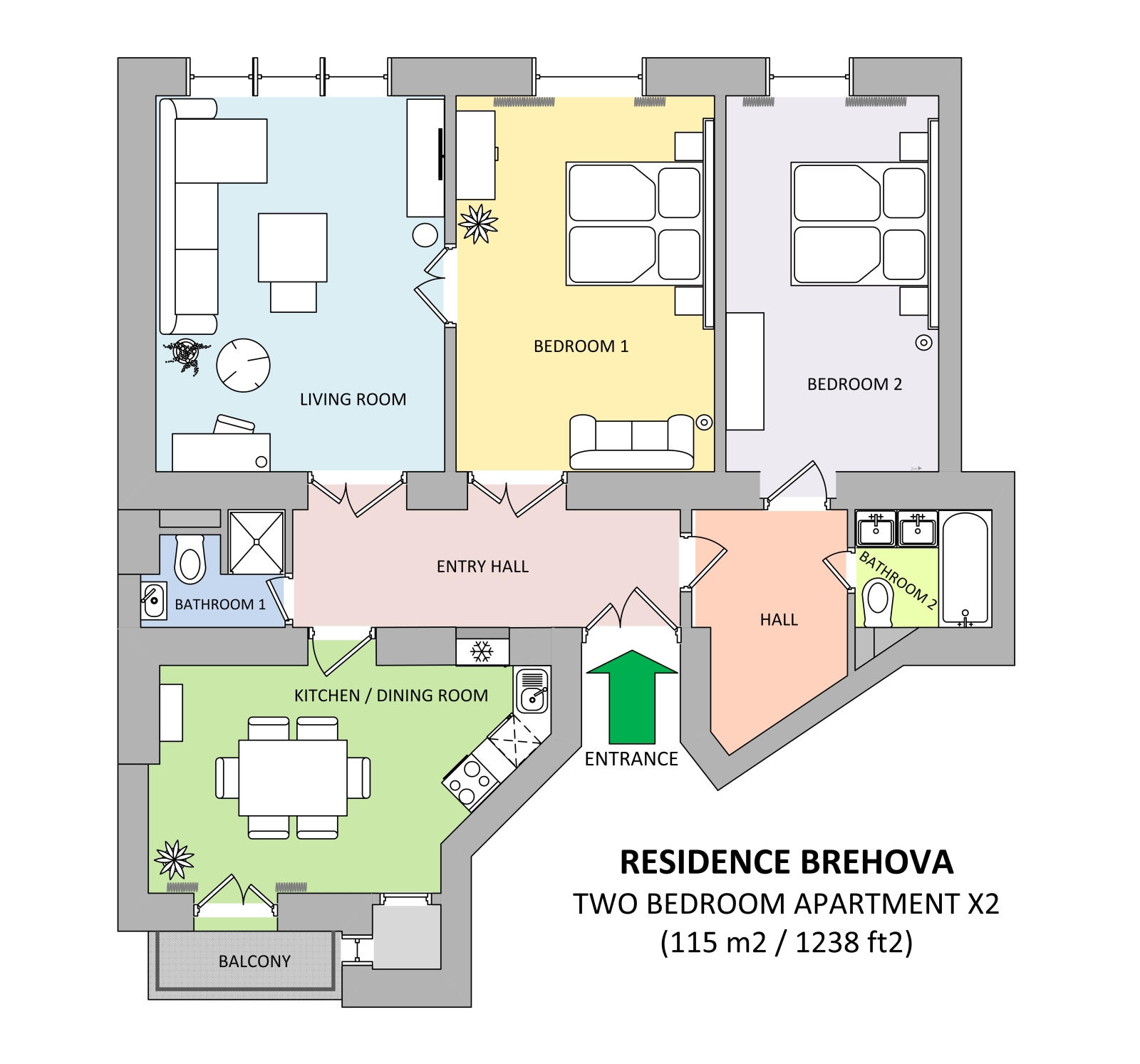 Floorplan of apartment x2 in Residence Brehova in Prague