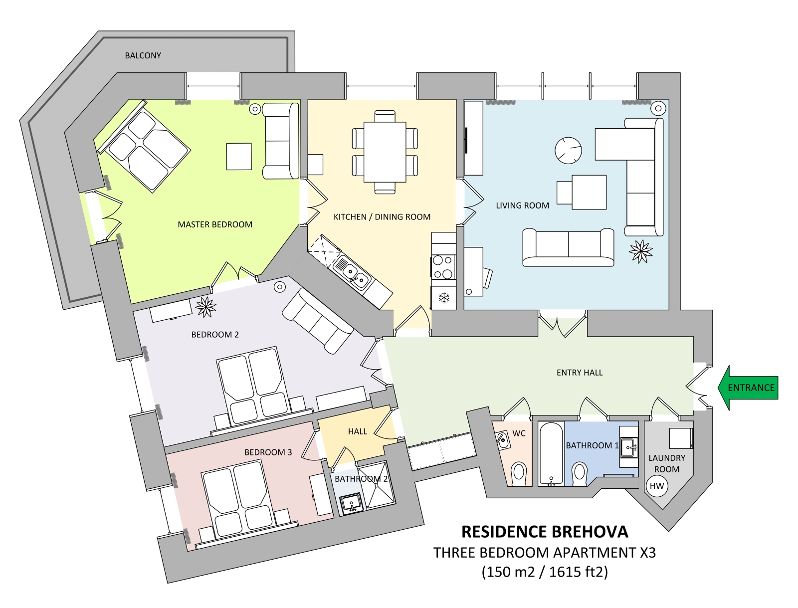 Floorplan of apartment x3 in Residence Brehova in Prague