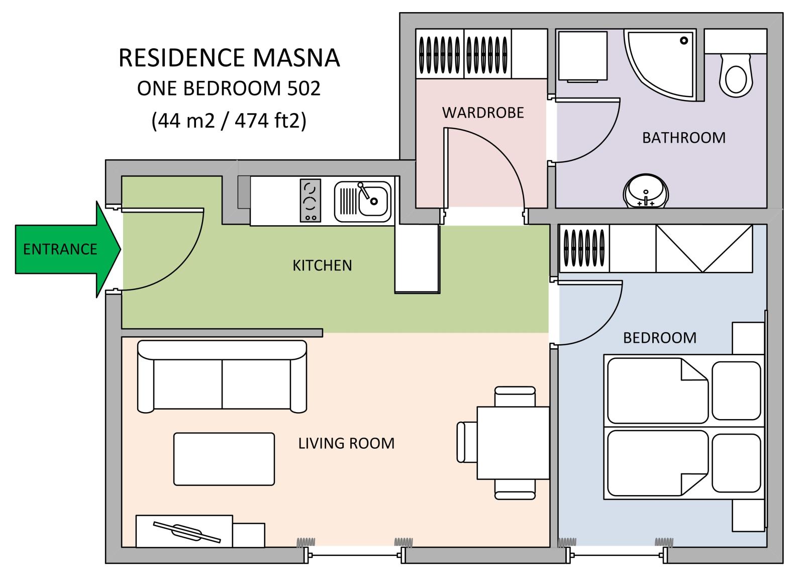 Floorplan of apartment 502 in Residence Masna in Prague