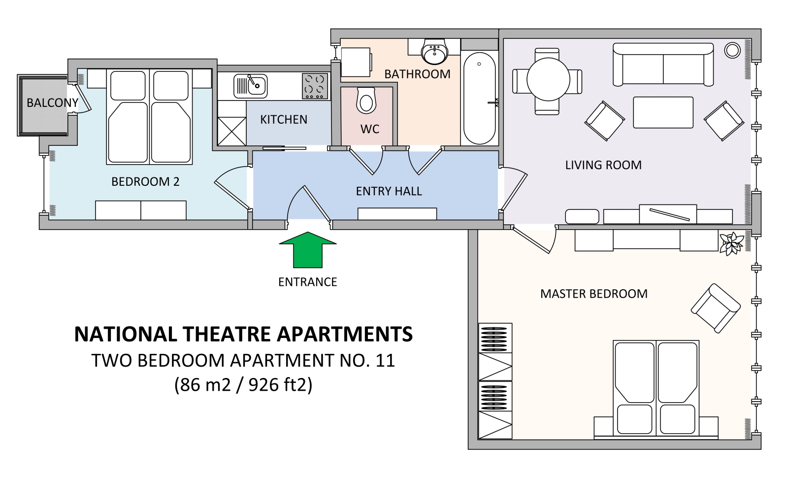 Floorplan of apartment 11 in National Theatre Apartments residence in Prague