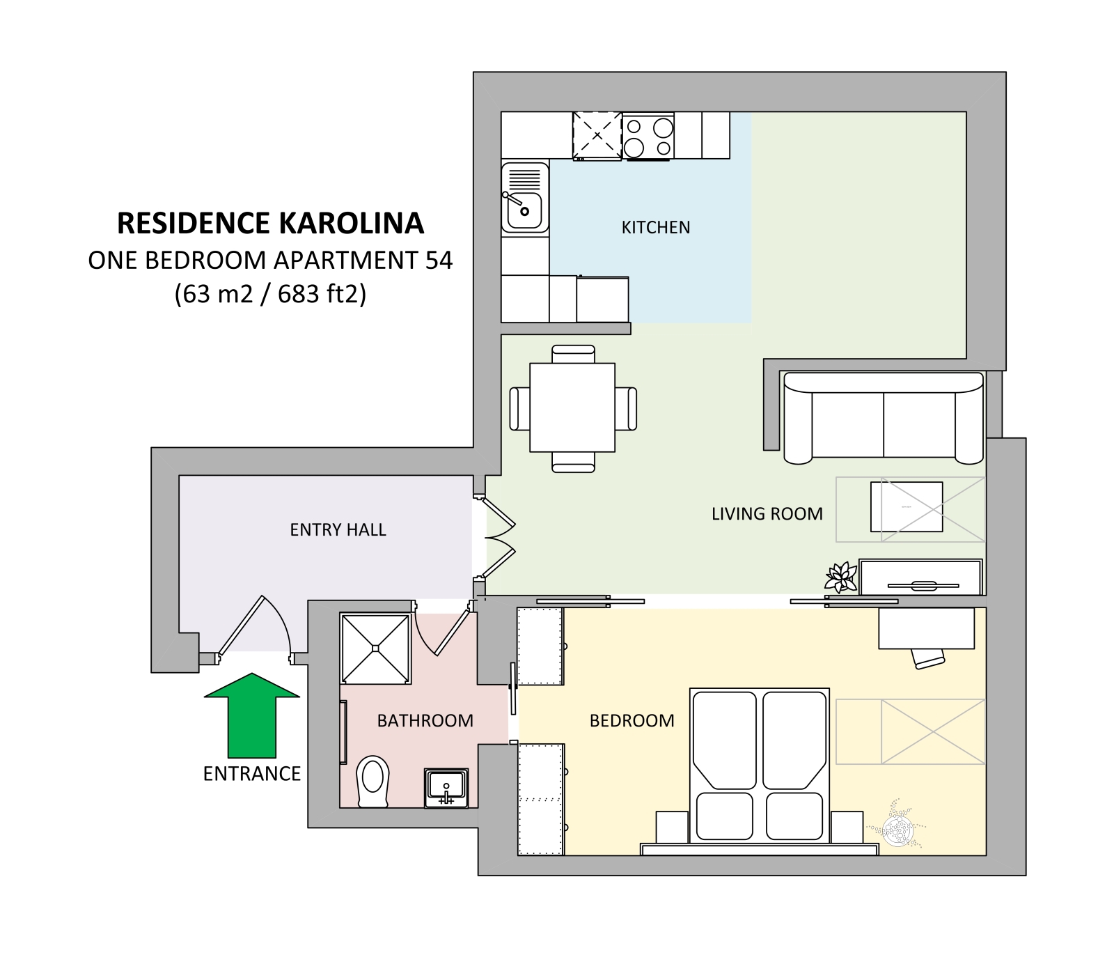Floorplan of apartment 54 in Residence Karolina in Prague
