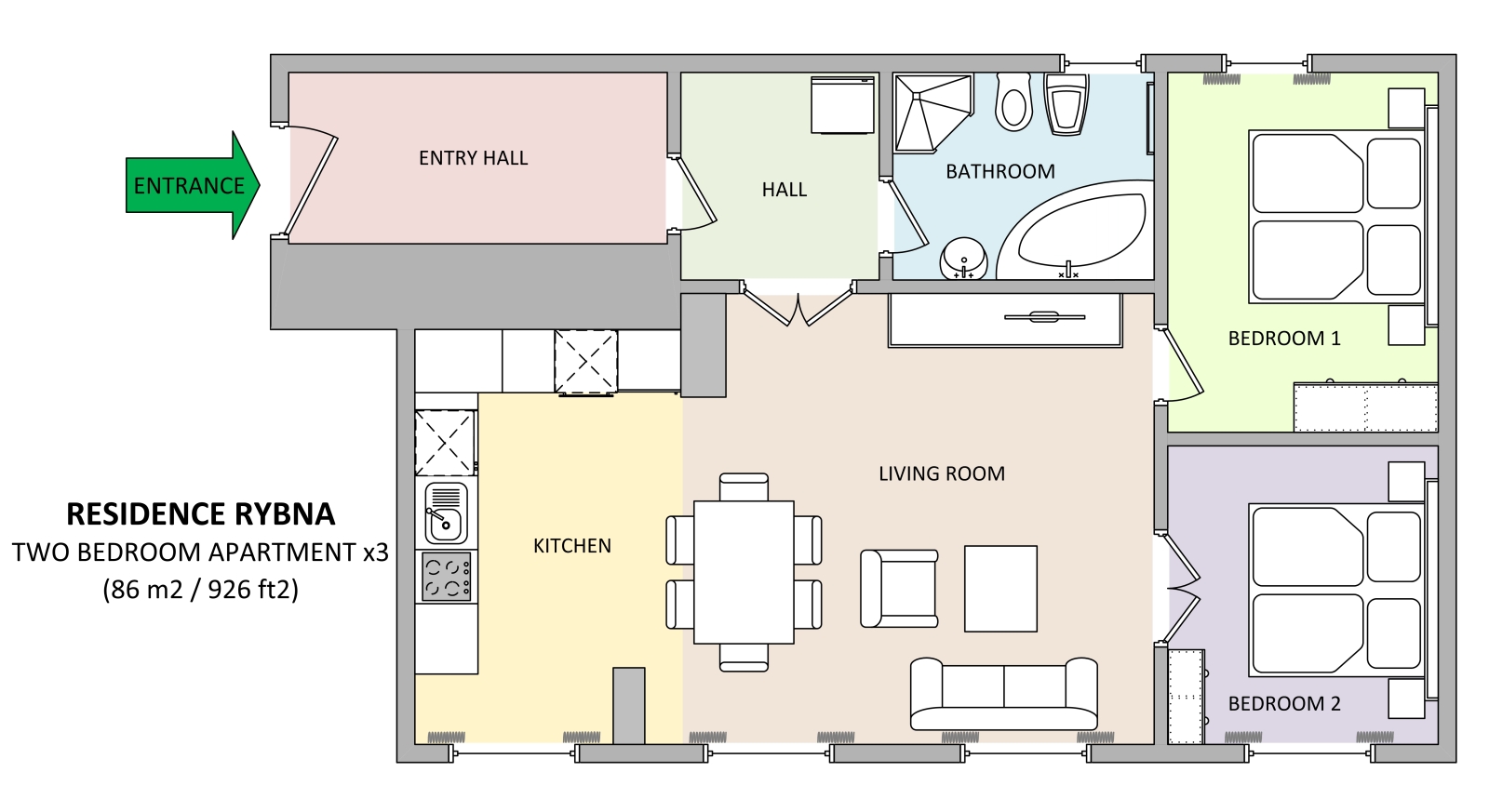 Floorplan of apartment x3 in Rybna residence in Prague