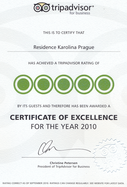 Certificate of Excellence by Tripadvisor 2010