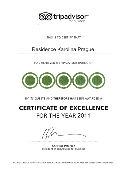 Certificate of Excellence by Tripadvisor 2010